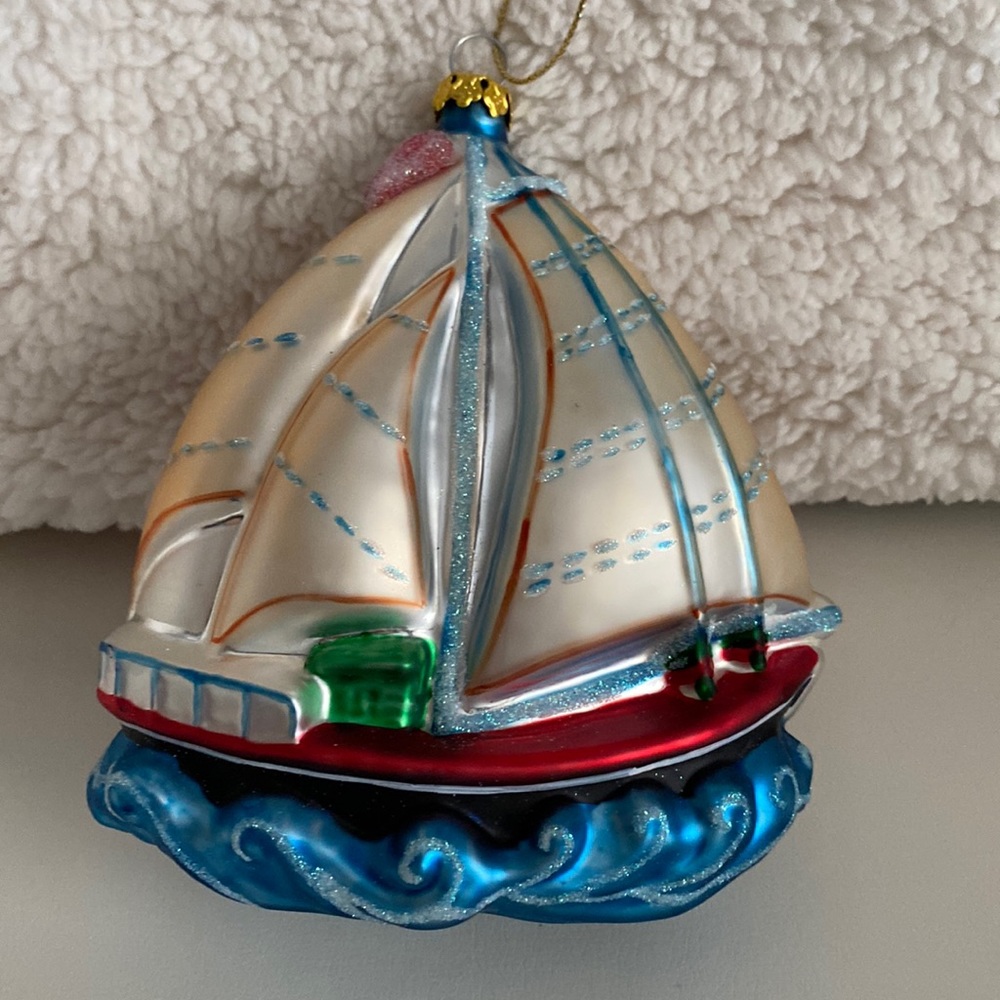 Sailboat Vintage Handmade & Handpainted Mercury Glass Made in Germany.
